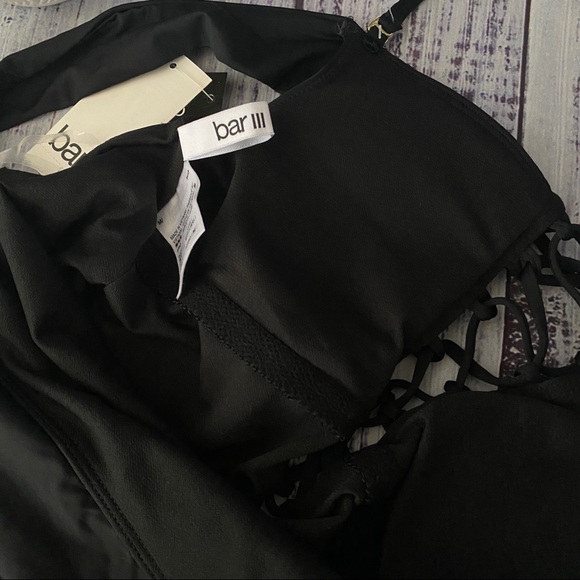 Black Boho Off the Shoulder One Piece Swimsuit - Picture 6 of 7